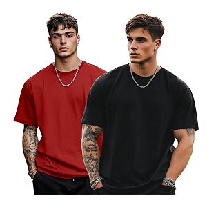 veirdo solid oversized 100 pure cotton combo t-shirt for men amp boys half sleeves round neck drop shoulder baggy fit pack of 2 available in s to 2xl