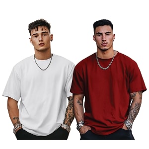 veirdo solid oversized 100 pure cotton combo t-shirt for men amp boys half sleeves round neck drop shoulder baggy fit pack of 2 available in s to 2xl