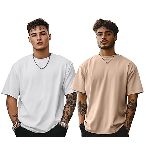veirdo solid oversized 100 pure cotton combo t-shirt for men amp boys half sleeves round neck drop shoulder baggy fit pack of 2 available in s to 2xl