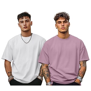 veirdo solid oversized 100 pure cotton combo t-shirt for men amp boys half sleeves round neck drop shoulder baggy fit pack of 2 available in s to 2xl
