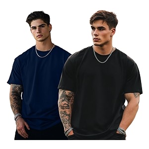 veirdo solid oversized 100 pure cotton combo t-shirt for men amp boys half sleeves round neck drop shoulder baggy fit pack of 2 available in s to 2xl