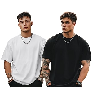 veirdo solid oversized 100 pure cotton combo t-shirt for men amp boys half sleeves round neck drop shoulder baggy fit pack of 2 available in s to 2xl