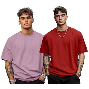 veirdo solid oversized 100 pure cotton combo t-shirt for men amp boys half sleeves round neck drop shoulder baggy fit pack of 2 available in s to 2xl