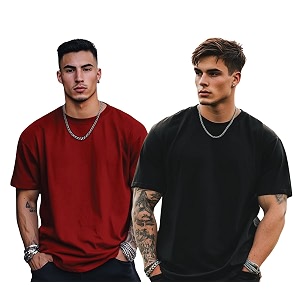 veirdo solid oversized 100 pure cotton combo t-shirt for men amp boys half sleeves round neck drop shoulder baggy fit pack of 2 available in s to 2xl