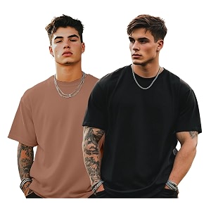 veirdo solid oversized 100 pure cotton combo t-shirt for men amp boys half sleeves round neck drop shoulder baggy fit pack of 2 available in s to 2xl