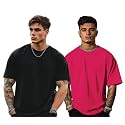 Veirdo® Solid Oversized 100% Pure Cotton Combo T-Shirt for Men &amp; Boys (Half Sleeves, Round Neck, Drop Shoulder, Baggy Fit, Pack of 2, Available in S to 2XL