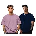 Veirdo® Solid Oversized 100% Pure Cotton Combo T-Shirt for Men &amp; Boys (Half Sleeves, Round Neck, Drop Shoulder, Baggy Fit, Pack of 2, Available in S to 2XL