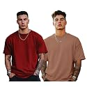 Veirdo® Solid Oversized 100% Pure Cotton Combo T-Shirt for Men &amp; Boys (Half Sleeves, Round Neck, Drop Shoulder, Baggy Fit, Pack of 2, Available in S to 2XL