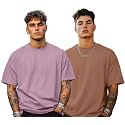 Veirdo® Solid Oversized 100% Pure Cotton Combo T-Shirt for Men &amp; Boys (Half Sleeves, Round Neck, Drop Shoulder, Baggy Fit, Pack of 2, Available in S to 2XL