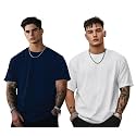 Veirdo® Solid Oversized 100% Pure Cotton Combo T-Shirt for Men &amp; Boys (Half Sleeves, Round Neck, Drop Shoulder, Baggy Fit, Pack of 2, Available in S to 2XL