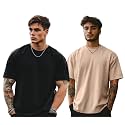 Veirdo® Solid Oversized 100% Pure Cotton Combo T-Shirt for Men &amp; Boys (Half Sleeves, Round Neck, Drop Shoulder, Baggy Fit, Pack of 2, Available in S to 2XL