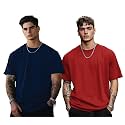 Veirdo® Solid Oversized 100% Pure Cotton Combo T-Shirt for Men &amp; Boys (Half Sleeves, Round Neck, Drop Shoulder, Baggy Fit, Pack of 2, Available in S to 2XL