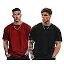 Veirdo® Solid Oversized 100% Pure Cotton Combo T-Shirt for Men &amp; Boys (Half Sleeves, Round Neck, Drop Shoulder, Baggy Fit, Pack of 2, Available in S to 2XL