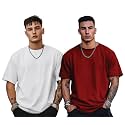 Veirdo® Solid Oversized 100% Pure Cotton Combo T-Shirt for Men &amp; Boys (Half Sleeves, Round Neck, Drop Shoulder, Baggy Fit, Pack of 2, Available in S to 2XL