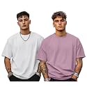 Veirdo® Solid Oversized 100% Pure Cotton Combo T-Shirt for Men &amp; Boys (Half Sleeves, Round Neck, Drop Shoulder, Baggy Fit, Pack of 2, Available in S to 2XL