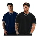Veirdo® Solid Oversized 100% Pure Cotton Combo T-Shirt for Men &amp; Boys (Half Sleeves, Round Neck, Drop Shoulder, Baggy Fit, Pack of 2, Available in S to 2XL