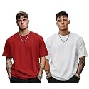 Veirdo® Solid Oversized 100% Pure Cotton Combo T-Shirt for Men &amp; Boys (Half Sleeves, Round Neck, Drop Shoulder, Baggy Fit, Pack of 2, Available in S to 2XL