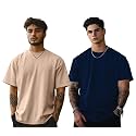Veirdo® Solid Oversized 100% Pure Cotton Combo T-Shirt for Men &amp; Boys (Half Sleeves, Round Neck, Drop Shoulder, Baggy Fit, Pack of 2, Available in S to 2XL