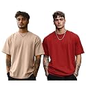 Veirdo® Solid Oversized 100% Pure Cotton Combo T-Shirt for Men &amp; Boys (Half Sleeves, Round Neck, Drop Shoulder, Baggy Fit, Pack of 2, Available in S to 2XL