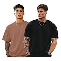 Veirdo® Solid Oversized 100% Pure Cotton Combo T-Shirt for Men &amp; Boys (Half Sleeves, Round Neck, Drop Shoulder, Baggy Fit, Pack of 2, Available in S to 2XL