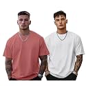 Veirdo® Solid Oversized 100% Pure Cotton Combo T-Shirt for Men &amp; Boys (Half Sleeves, Round Neck, Drop Shoulder, Baggy Fit, Pack of 2, Available in S to 2XL