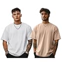 Veirdo® Solid Oversized 100% Pure Cotton Combo T-Shirt for Men &amp; Boys (Half Sleeves, Round Neck, Drop Shoulder, Baggy Fit, Pack of 2, Available in S to 2XL
