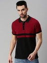 Veirdo Striped Men Polo Neck Maroon T-Shirt