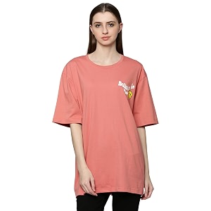 Veirdo Womens Cotton Geometric Oversized Fit T-Shirt