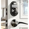 Veise RZ-C Keyless Entry Door Lock with 2 Lever Handles, Matte Black