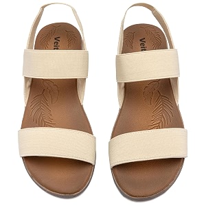 Veittes Womens Double Bands Elastic Strap Slide