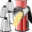 VEKAYA Rotary Cheese Grater Hand Crank, Large Drum Cheese Shredder (red)