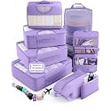 Veken 8 Set Packing Cubes for Travel Essentials,Anti-Wrinkle Buckled Suitcase Organizer for Shoe & Toiletry Bag,Carry On Luggage Bag with 99+ Count Mesh Holes for Airplane & College Dorm Accessories