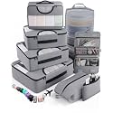 Veken 8 Set Packing Cubes for Travel Essentials,Anti-Wrinkle Buckled Suitcase Organizer for Shoe &amp; Toiletry Bag,Carry On Luggage Bag with 99+ Count Mesh Holes for Airplane &amp; College Dorm Accessories