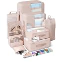 Veken 8 Set Packing Cubes for Travel Essentials,Anti-Wrinkle Buckled Suitcase Organizer for Shoe &amp; Toiletry Bag,Carry On Luggage Bag with 99+ Count Mesh Holes for Airplane &amp; College Dorm Accessories
