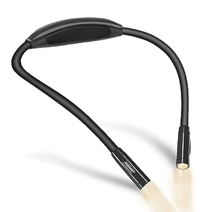 vekkia rechargeable book light - neck hug led reading lights with 3 brightness x3 color levels flexible soft rubber arms hands free for reading in bednight runningampwalkingmending knitting black