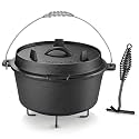 Velaze 10 QT Pre-Seasoned Cast Iron Camping Dutch Oven Pot with Lid