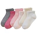 Velice Girls Ruffle Socks White School Uniform Dress Lace Cotton Frilly Dress Ankle Socks 6 Pairs