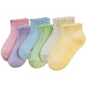 Velice Girls Ruffle Socks White School Uniform Dress Lace Cotton Frilly Dress Ankle Socks 6 Pairs