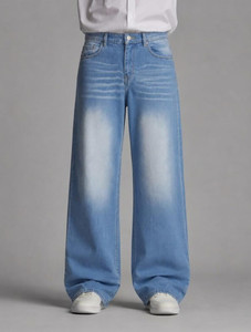 Veliume Men Wide Leg Mid Rise Light