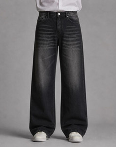 Veliume Wide Leg Men Black Jeans
