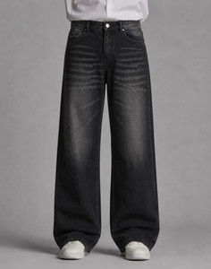 Veliume Wide Leg Men Black Jeans