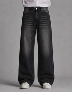 Veliume Wide Leg Men Black Jeans