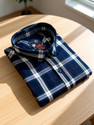 VELLICAL Men Checkered Casual Dark Blue Shirt