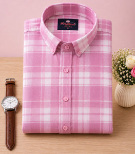 Vellical Men Checkered Casual Pink Shirt