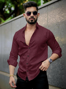 VELLOSTA Men Self Design Casual Maroon Shirt