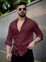 VELLOSTA Men Self Design Casual Maroon Shirt