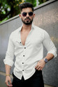 VELLOSTA Men Self Design Casual White Shirt
