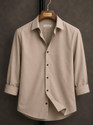 VELLOSTA Men Solid Casual Beige Shirt