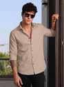 VELLOSTA Men Solid Casual Beige Shirt