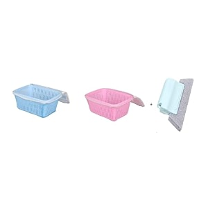vellura multipurpose plastic fruit amp vegetable basket with net mesh jali  vegetables amp fruit bowl for dining tablekitchen fruit storage basket with zip net cover bluepinkwindow cleaner